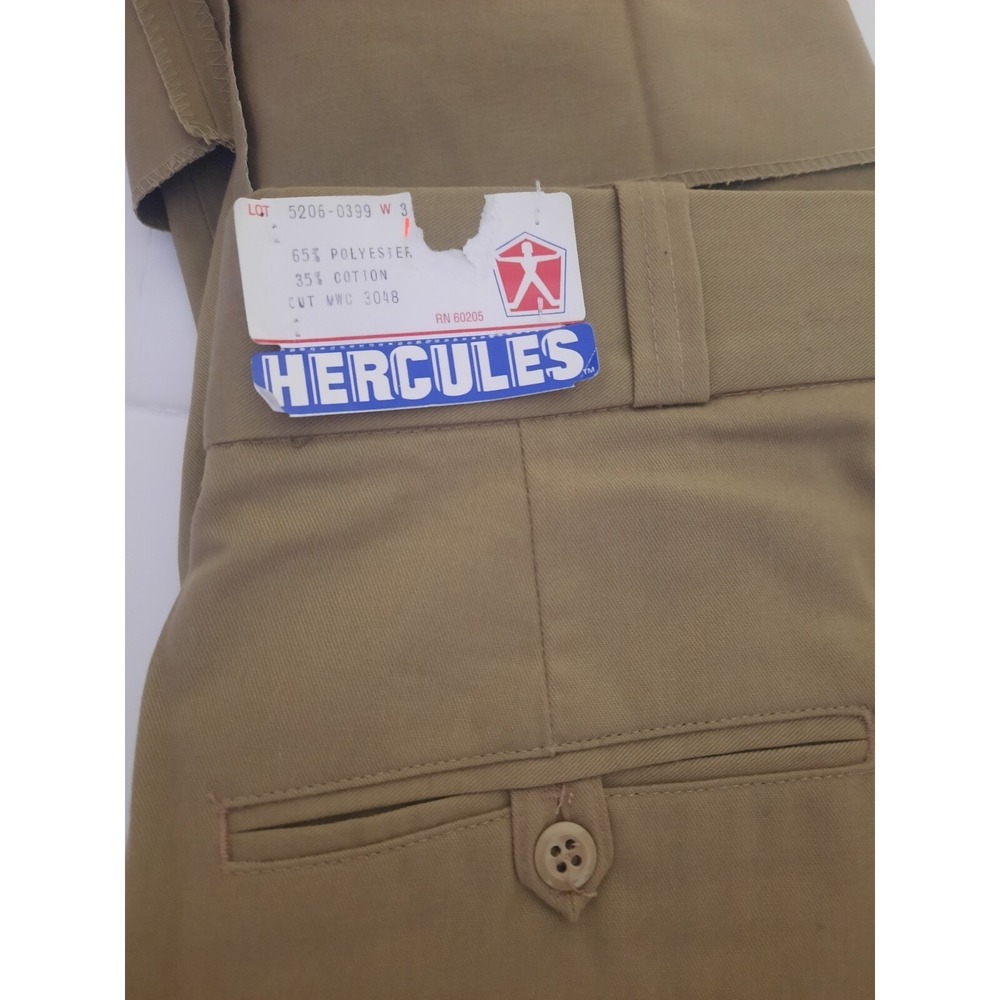 Hercules Mens 34 Unhemmed Khaki Beige Brown Work Pants Vintage Deadstock Chino